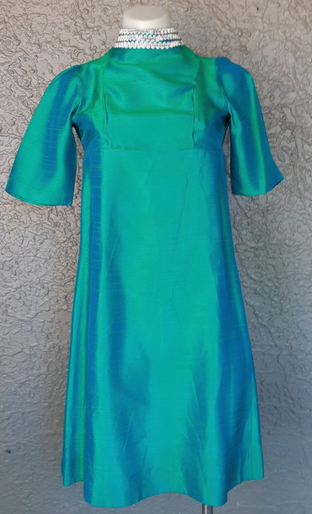 1960's Princess Line Evening Dress, green, silk, child's size (or size 4) - Image 5