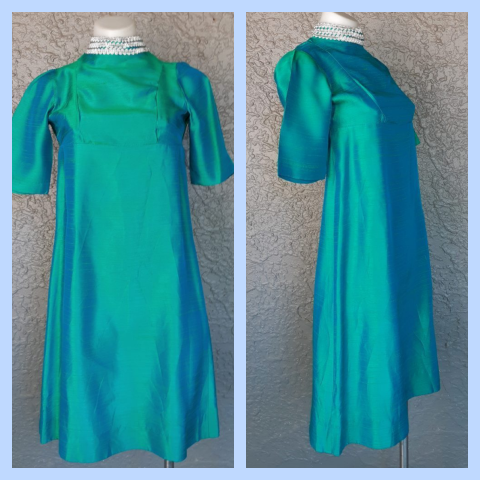 1960's Princess Line Evening Dress, green, silk, child's size (or size 4)