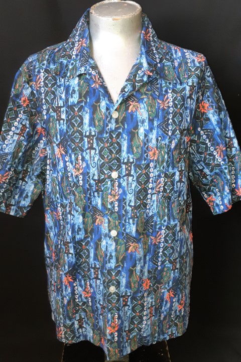 Hawaiian shirt, cotton, Made in Hawaii, blue tones, size 2XL