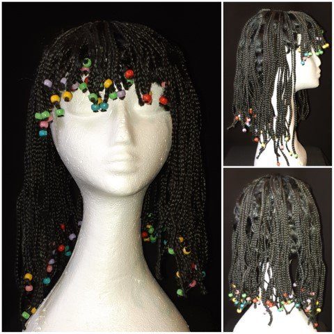 Dreadlocks with beads, Black, synthetic, ex-hire