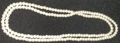 Fine pearl look plastic beads, 65cm, cream