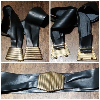 Black Belt, PVC, metal clip buckle, 1980's, adjustable to 30" waist
