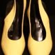 Sling back leather heels, bright yellow by 'Joshua Berger', Size 7