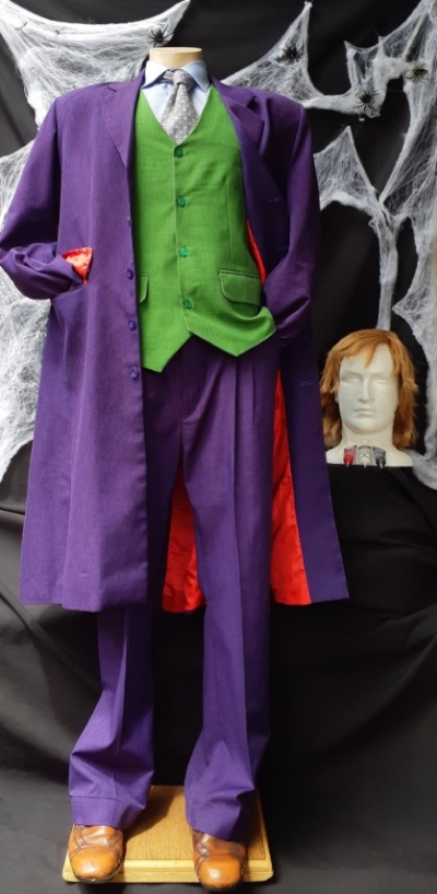 The Joker 'Heath Ledger' inspired, Suit, vest, shirt, tie, wig and makeup, poly/ cotton size L