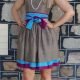 80's strapeless party dress, Coffee/ blue/ pruple Polka-dot, silk by 'Suzanne Cole' size 8