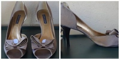 Taupe Peep toe heel, textile, by 'Charles & Keith' size 40'