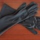Vintage 3/4 length black gloves, nylon, size 6.5