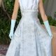 Princess Line, 1960's Evening Gown, embossed pale blue satin, size 8