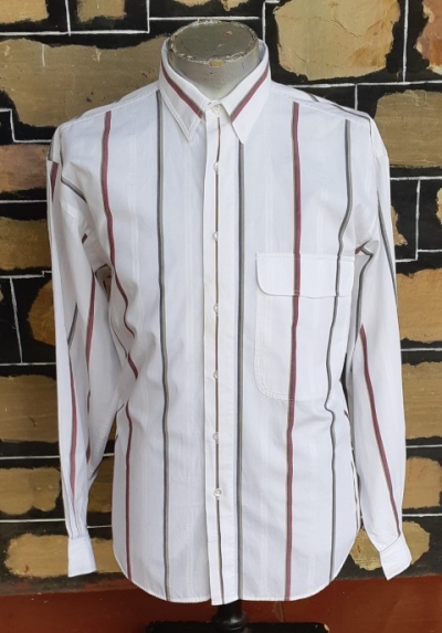 Cotton Casual Shirt, Striped White/rust/black, by 'Henry Grethel', size L-XL
