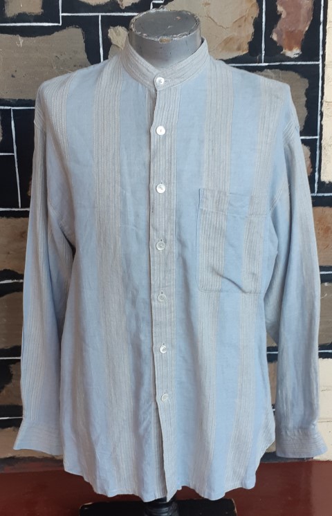 Nero Collar shirt, linen, 1980's, pale blue/cream by 'Pierucci', size L ...