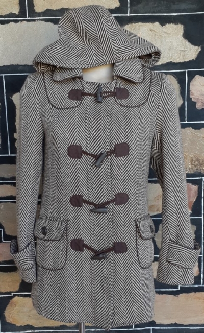 Duffle Coat, Herringbone, Brown/ beige, wool/poly by 'Just Jeans', size 10