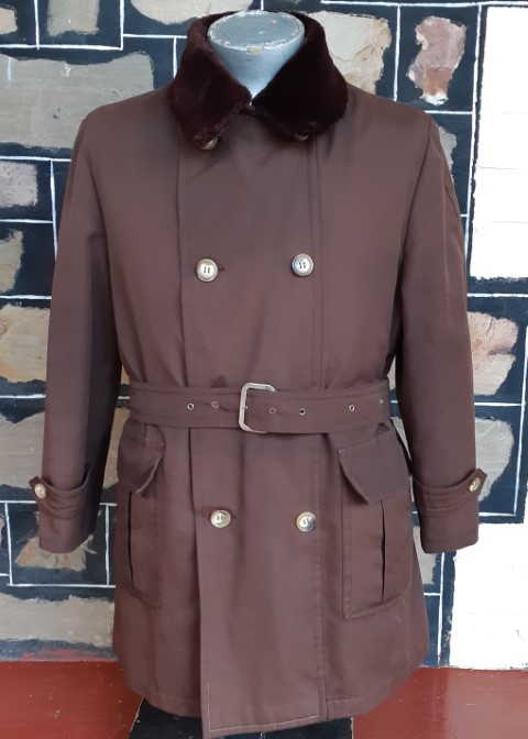 Car Coat, 3/4 length, Brown, with faux fur collar & removable lining, polyester, by 'Gascon', size L