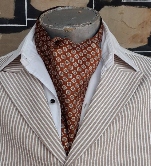 Cravat, Rust Autumnal print, polyester, vintage, USA