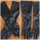 Vintage 3/4 length gloves, Black with pearl bead buttons, by 'Kayser' Nylon, size 7
