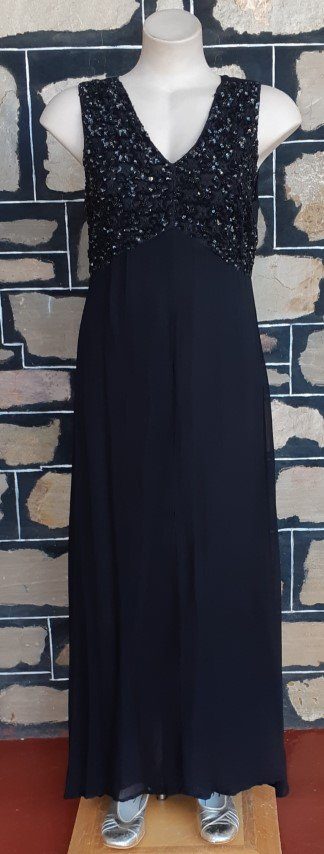 1960's Evening Gown, Black, Princess Line, Sequinned Bodice, Viscose By 'No !! Don't Go' size 12