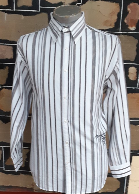 Retro inspired Striped shirt, white/ grey, poly/cotton by 'Jonathon Adams' size L-XL