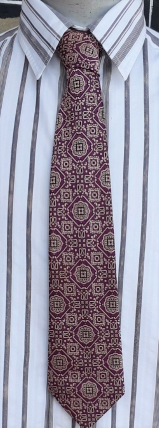 Tie, 1960's, purple/lavender print, polyester, by 'Mikado'