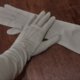 Vintage 3/4 length glove, sage, nylon, made in West Germany, size 7