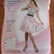 'Nifty Fifties' costume, top, skirt, belt + neck tie, polyester, pink/white, size M