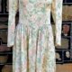 1980's, Long sleeved dress, apricot floral print, polyester, by 'Hiyoshiya' size 10