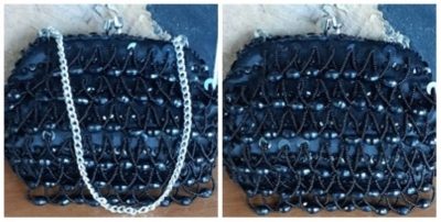 Evening bag, black beaded, by 'Lanza' of Italy, small