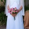 1970's, Wedding Dress & Veil, Bell sleeved, poly/cotton, handmade, size 10-12 - Image 2