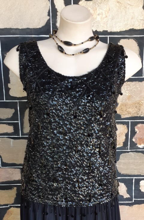 1960's, Sequined Top, wool, black, by 'Emperor Fashions' size M - Image 6