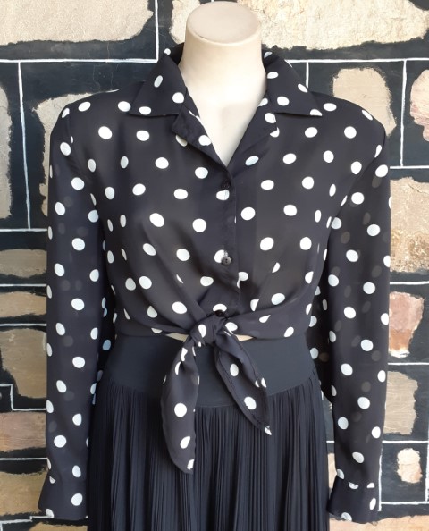 Blouse, black & white polka-dot, polyester by 'Reserve' 1980's size 8-12