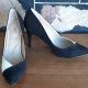 Suede/ patent leather heels, black/cream, by 'Avon' size 7