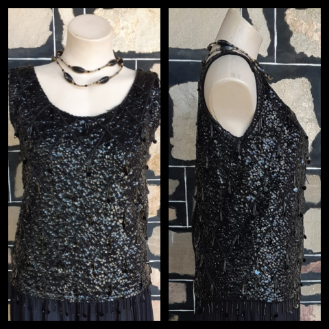 1960's, Sequined Top, wool, black, by 'Emperor Fashions' size M