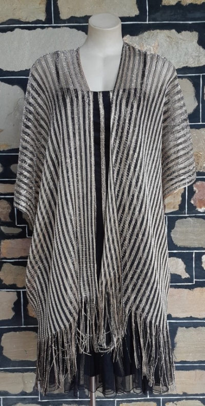 Kimono, Lurex, Black/gold striped, by 'Kendall James', one size.