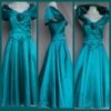 1980's Evening Dress, green, silk/ polyester, handmade, size 8