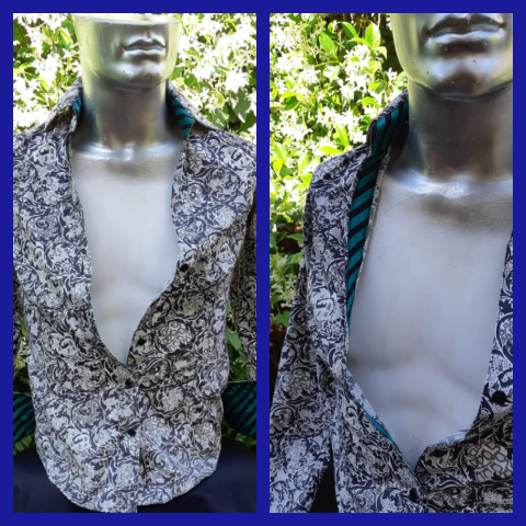 Men's Paisley Print shirt, black/cream, by 'Ben Sherman' size XX cotton.