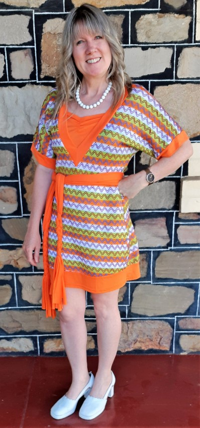 Mini dress, '1970's inspired Missoni Print' orange/multi, size 10