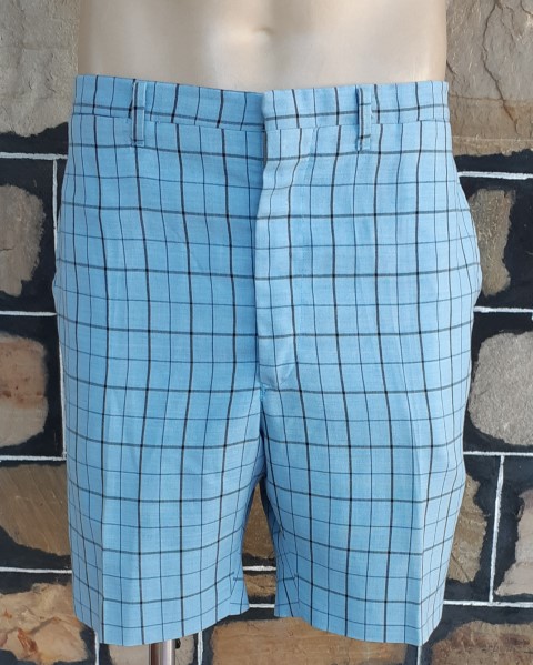 Shorts, blue checked, 1970's, linen/ polyester, by 'Amco' size 36"