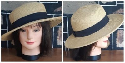 Boater Hat, wide brim, Paper Braid, straw, by 'Avenel' one size