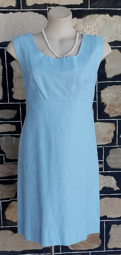 1960's, Princess Line Shift Dress, pale blue cotton, handmade, size 10