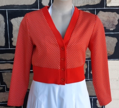 Bolero Jacket, Red Polka-Dot, polyester, handmade, 50's inspired.