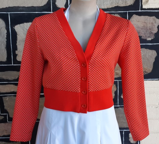 Bolero Jacket, Red Polka-Dot, polyester, handmade, 50's inspired.