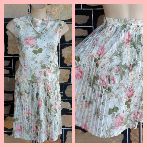 1960's Summer Suit, Cream floral, polyester, by 'Harry S Epstein', New York, size 8-10