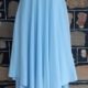 1970's Formal Dress, handkerchief hem, blue, jersey polyester, handmade, size 8-10
