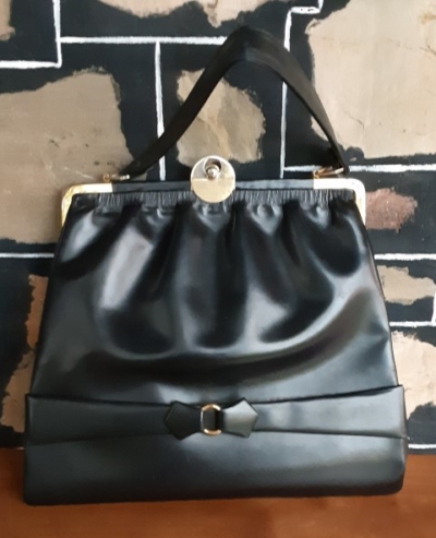 1950's, Vintage Leather Tote Bag, black, large