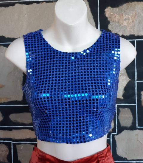 Crop Top, Sequined, electric blue, by 'Knockout', size XS