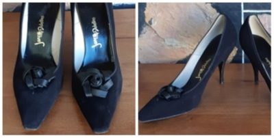 1960's Vintage Heels by 'Jane Debster', Suede, black, size 7b