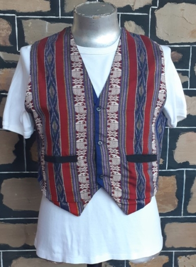 Vest, 1960's, Indian cotton, batik/black, size M-L