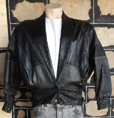 1980's Leather Bomber Jacket, Black, by 'LA leather of Australia' size S-M
