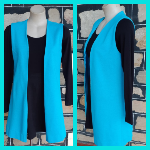 1960's Long Vest, aqua, polyester, size 12