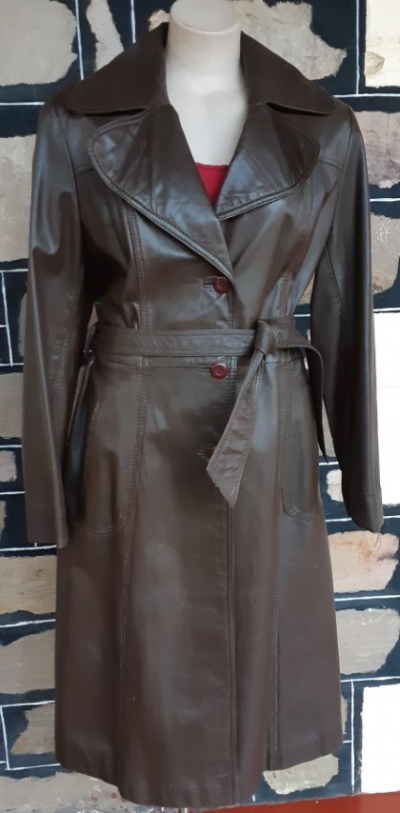 1970's Leather Coat, Dark Brown, by 'Cox Foys', size 18