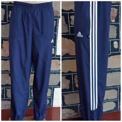 'Adidas' Elastic Cuff 3 stripe pants, navy, polyester, size M