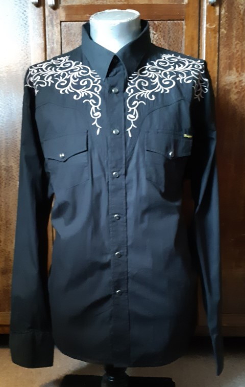 'Wrangler', western shirt, black with embroidery, Cotton, size 4XL